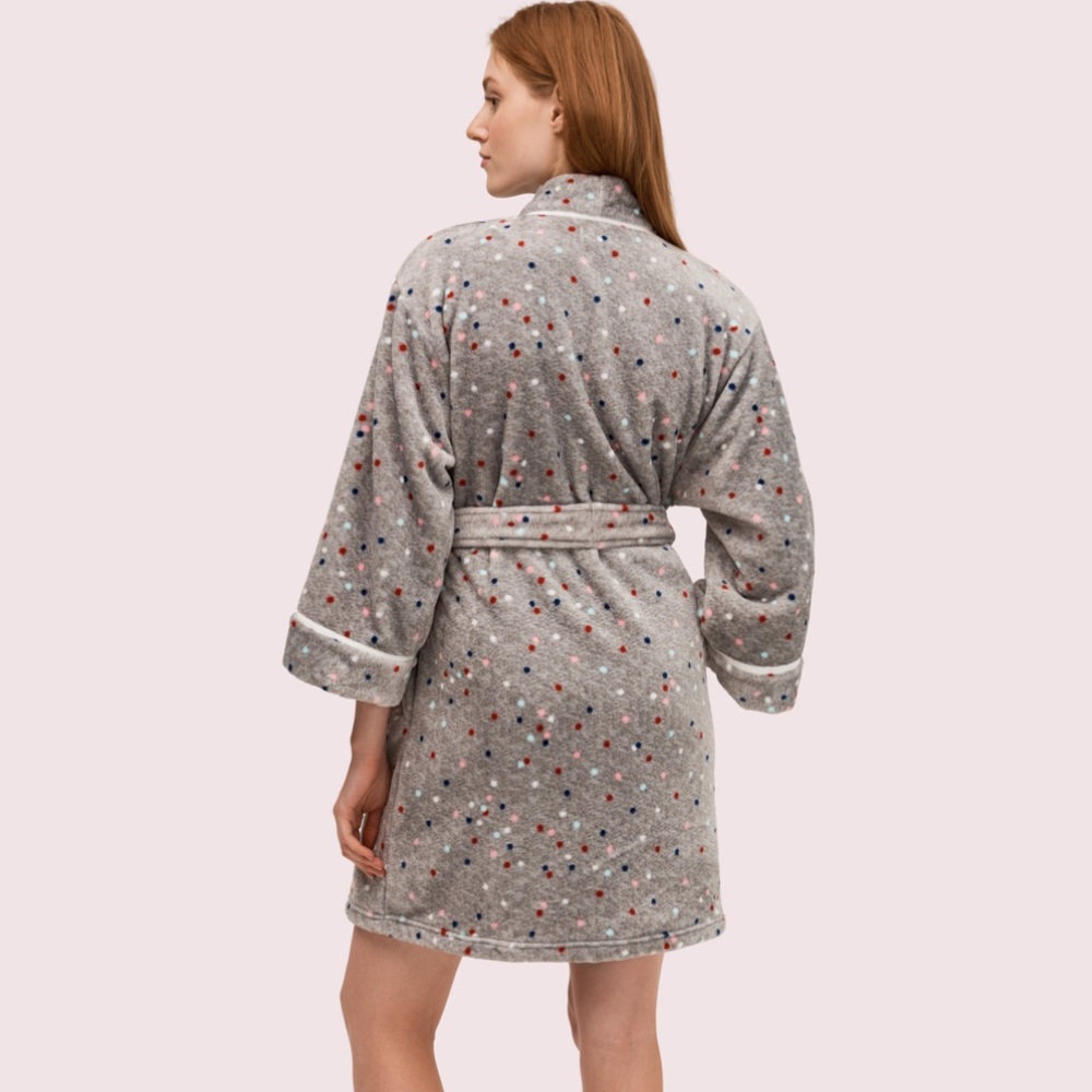 Kate spade Grey Multi Dot Fleece Tie Robe NWT XS/S - Picture 2 of 10